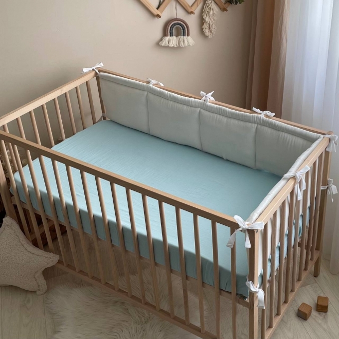 Husa saltea patuț bebe copii din muselină 120 x 60 cm, albastru (2)